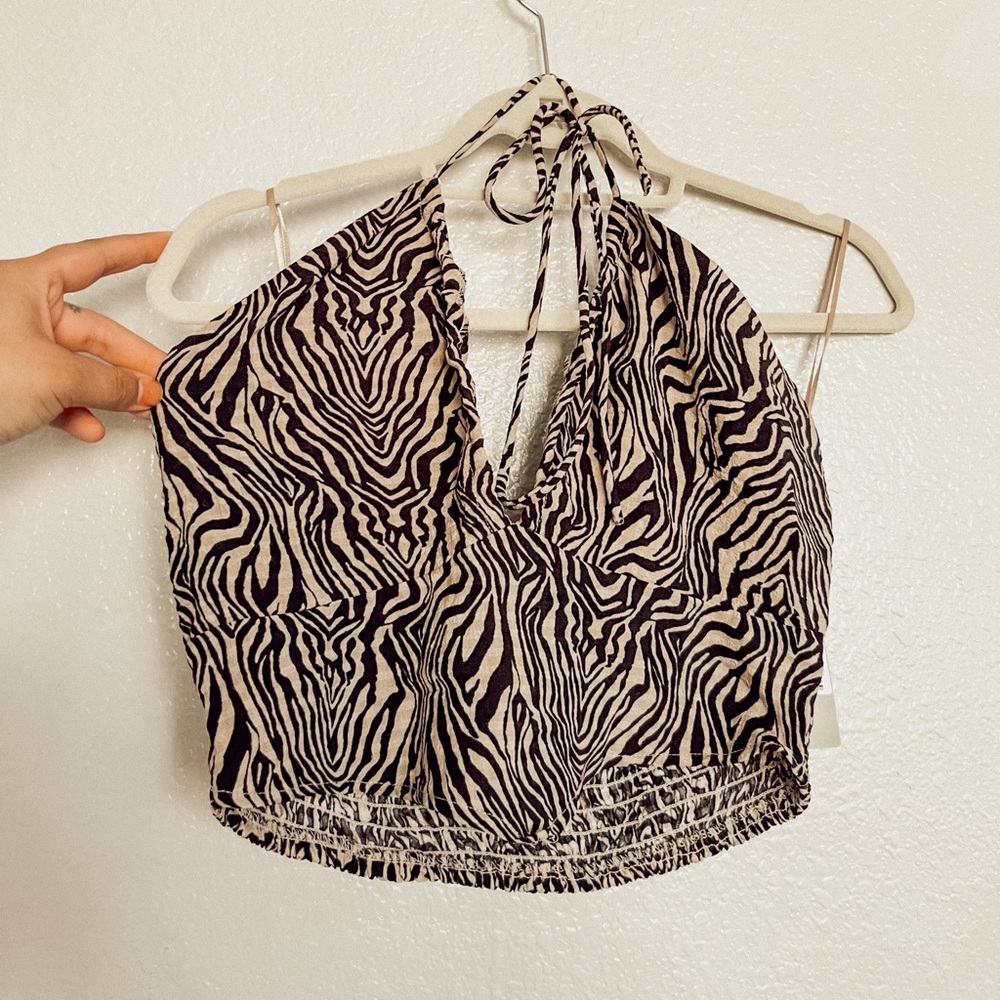 Animal Print Halter Style Crop Top